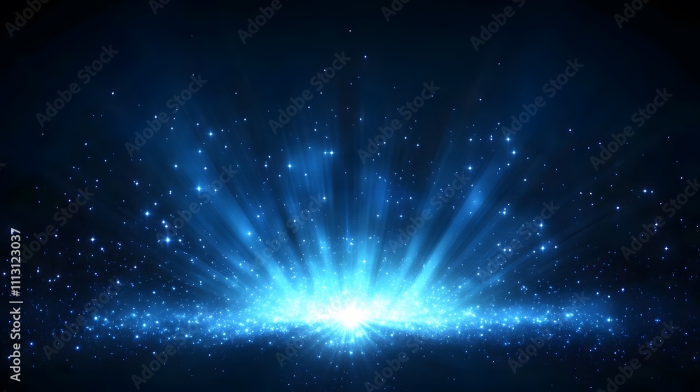 Obraz premium Bright Blue Light Rays and Sparkling Dust