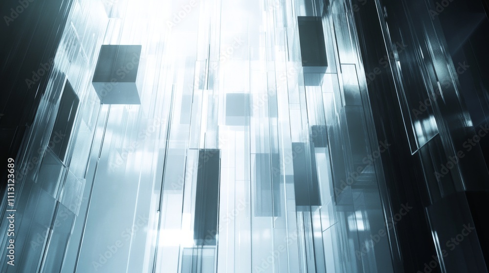 Obraz premium Abstract light beams with floating cubes.