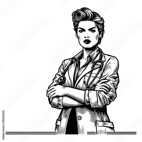 Woman doctor, illustration sketch. Generative ai.