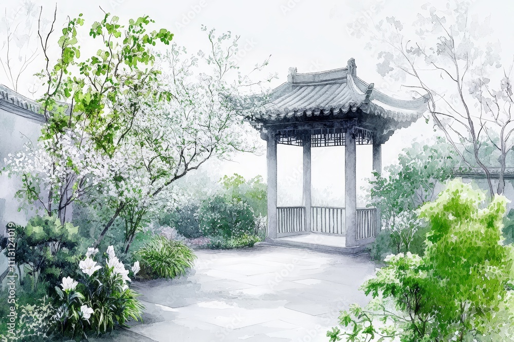 Artistic hand-drawn modern landscapes blending oriental and European influences, featuring vibrant colors and dynamic design Artistic hand-drawn modern landscapes blending oriental and European influences, featuring vibrant colors and dynamic design