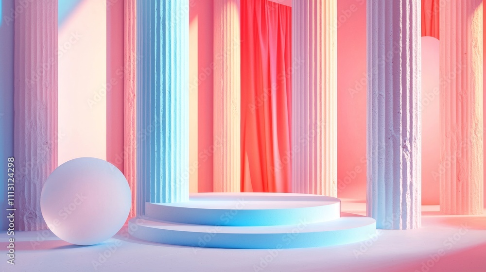Pastel architecture with pillars and abstract sphere Pastel architecture with pillars and abstract sphere
