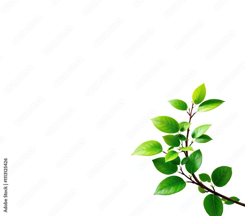vibrant green leaves on a branch against a clean white background, green leaves, outdoor still life, plant arrangement vibrant green leaves on a branch against a clean white background, green leaves, outdoor still life, plant arrangement