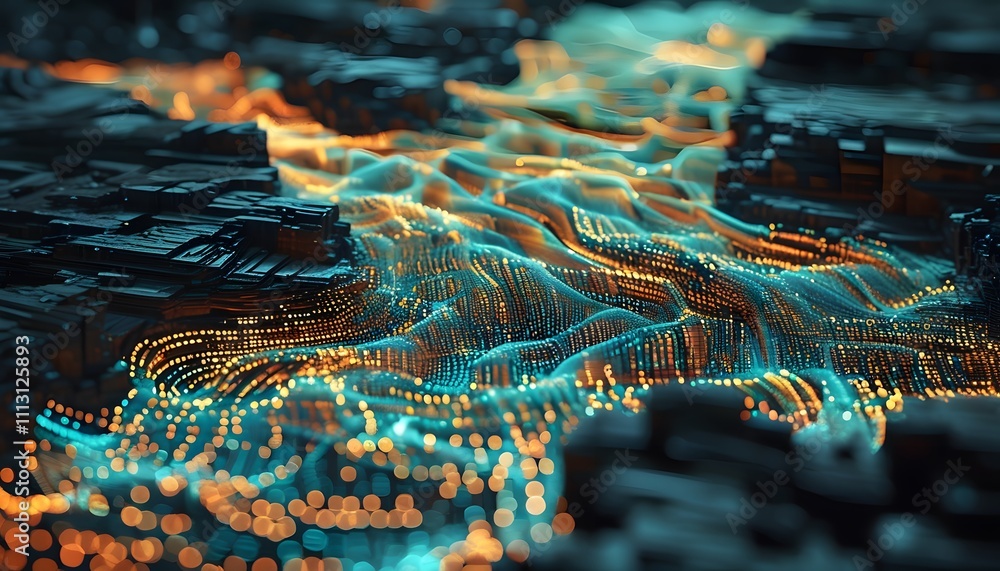 Abstract Digital Landscape Teal Orange Data Flow Abstract Digital Landscape Teal Orange Data Flow