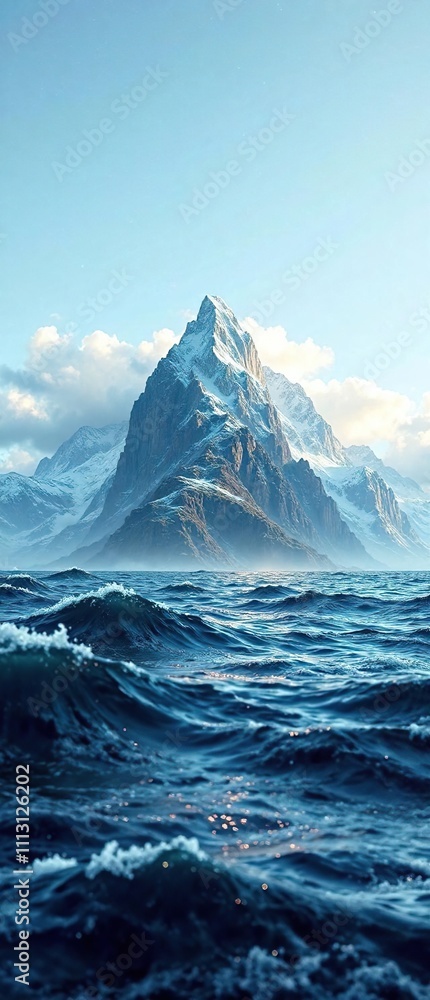 custom made wallpaper toronto digitalTowering mountain range reflected in ocean waves, wave, towering mountains, tranquility