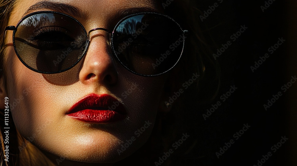 Moody portrait of a woman with bold red lipstick Moody portrait of a woman with bold red lipstick