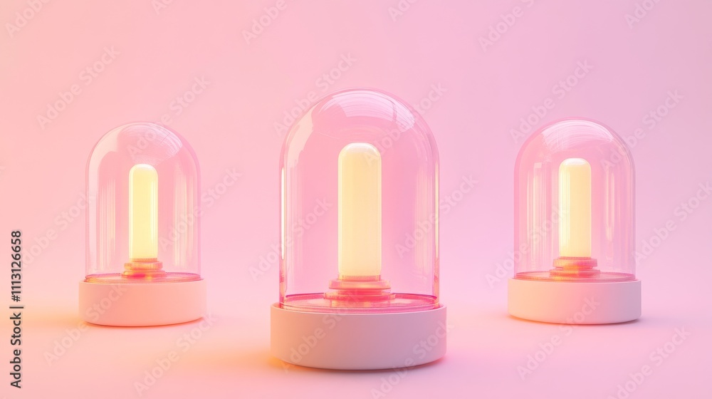 Elegant pink light under glass dome display. Elegant pink light under glass dome display.