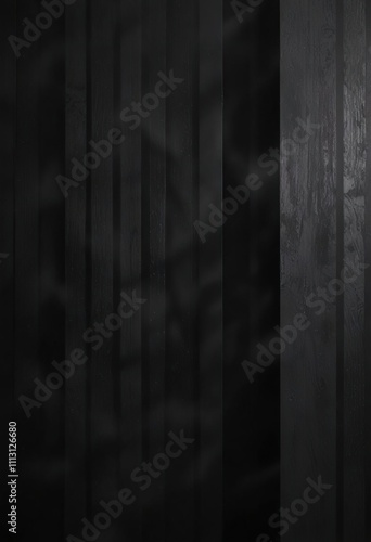 Dark grey and black vertical stripes against a plain black background with concentrated highlight on top right corner, cleanlayout, darkstripes, centeredspotlight photo