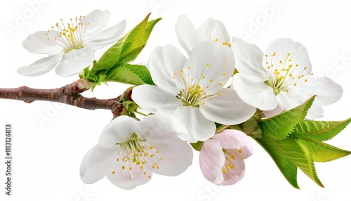 Branch with cherry blossoms isolated on white background with clipping path and full depth of field 