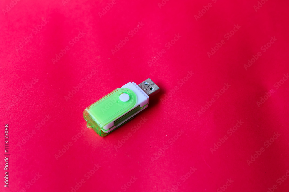 USB memory device data storage isolated red background USB memory device data storage isolated red background