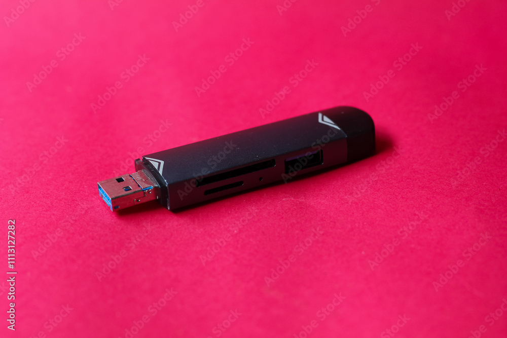 USB memory device data storage isolated red background USB memory device data storage isolated red background