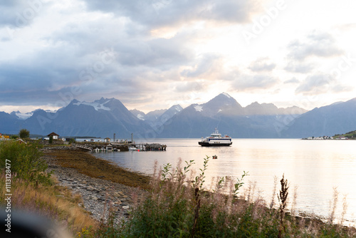 Fjord Sunset with Boats photo