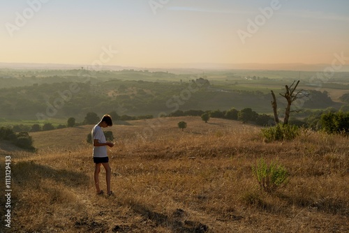 Exploring the golden hills of Portugal at sunset photo