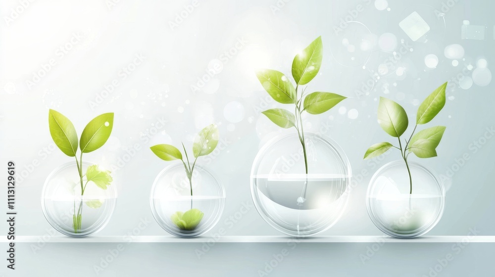 Green plants growing in glass containers. Green plants growing in glass containers.