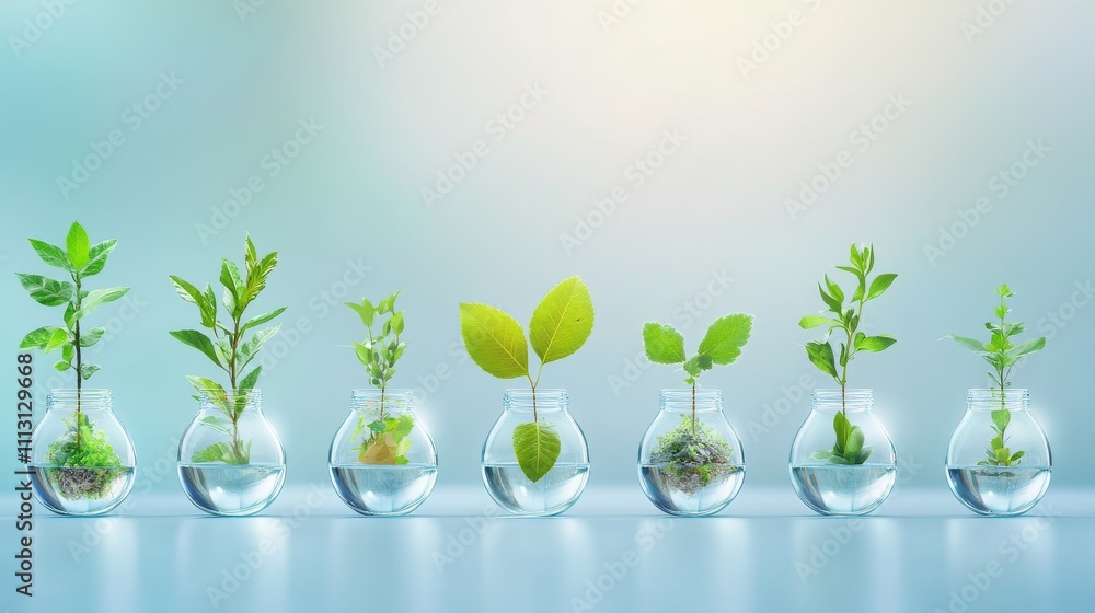 Growing plants in clear glass vases with water. Growing plants in clear glass vases with water.
