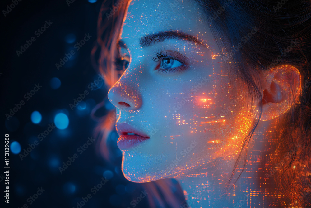 Digital Fusion: A Futuristic Portrait of a Woma