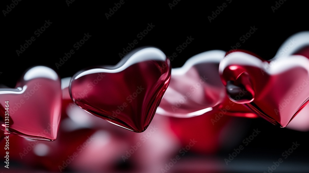 Floating glossy red hearts on dark background. Floating glossy red hearts on dark background.