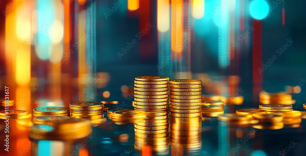 Gold coins and business background for advertising Gold coins and business background for advertising