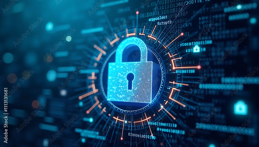 A digital lock surrounded by glowing binary code and encrypted symbols, representing secure data encryption technology. A digital lock surrounded by glowing binary code and encrypted symbols, representing secure data encryption technology.