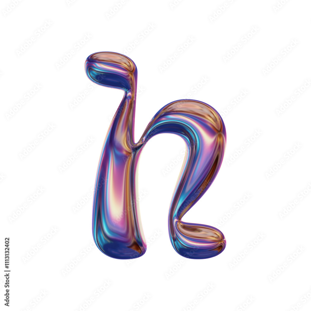 Holographic Chrome Lowercase H - Metallic Liquid 3D Alphabet Holographic Chrome Lowercase H - Metallic Liquid 3D Alphabet