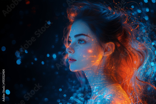 Futuristic Portrait of a Woman in Digital Lights