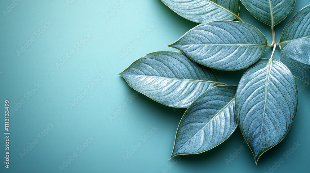 Obraz premium minimalist aesthetic composition featuring delicate, lush green leaves in a serene background, symbolizing growth, harmony, and the beauty of nature