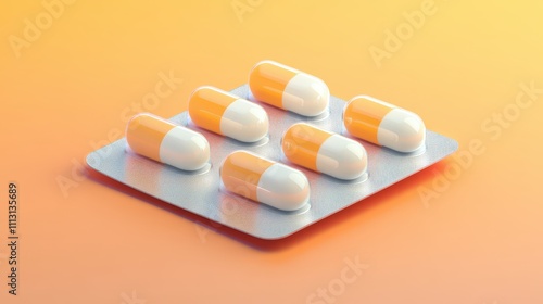 Orange and White Capsules in a Blister Pack photo