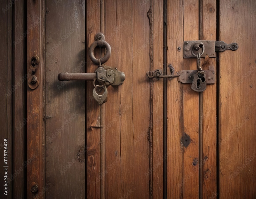 An old wooden door with a rusty old key and keyring hanging from a hook, rusty key, neglect, decay An old wooden door with a rusty old key and keyring hanging from a hook, rusty key, neglect, decay
