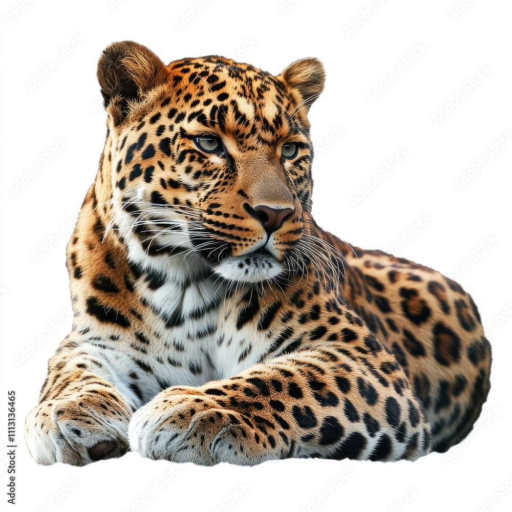 A realistic depiction of a resting leopard with striking fur patterns. A realistic depiction of a resting leopard with striking fur patterns.