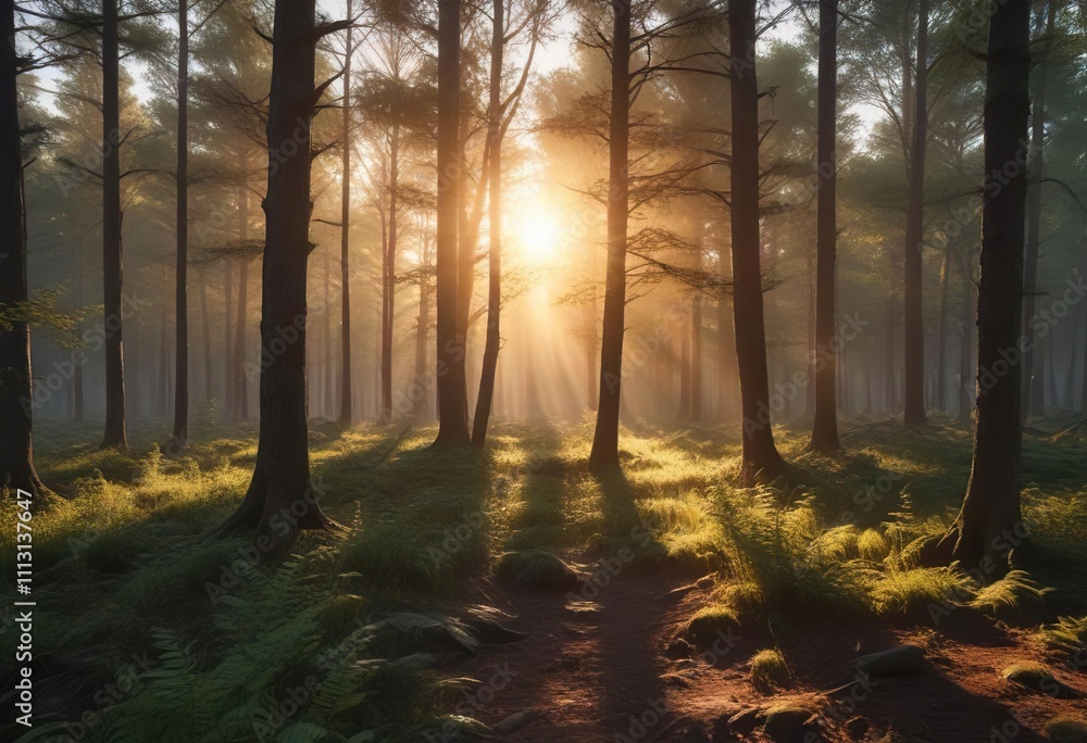 Landscape photograph of a forest at sunset with a lens flare effect, hot summer days, foliage , outdoor photography Landscape photograph of a forest at sunset with a lens flare effect, hot summer days, foliage , outdoor photography