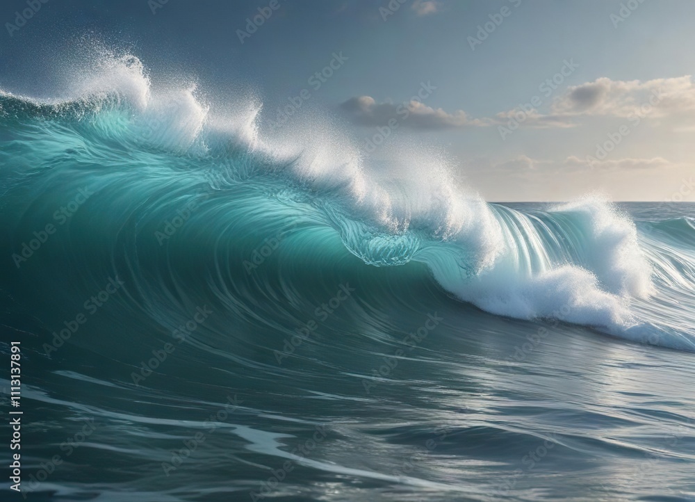 Large wavy ocean waves infused with a soft blue glow, sea, soft blue light, ocean waves Large wavy ocean waves infused with a soft blue glow, sea, soft blue light, ocean waves