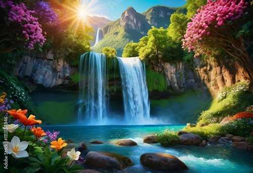 Beautiful and Peaceful Nature Scenery Illustration Landscape Countryside Tranquil Vibrant and Colorful