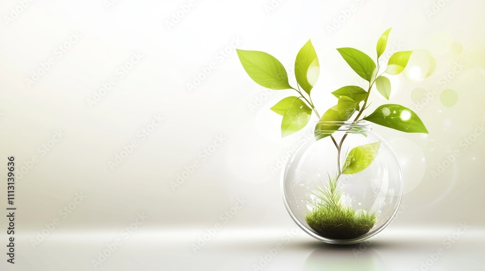 A small green plant growing in a clear vase. A small green plant growing in a clear vase.