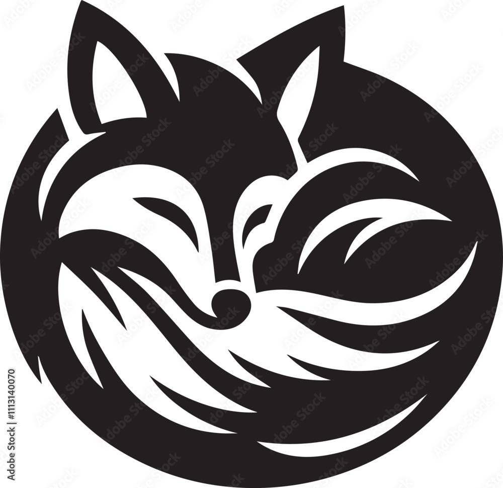A fox curled up and sleeping peacefully silhouette vector A fox curled up and sleeping peacefully silhouette vector