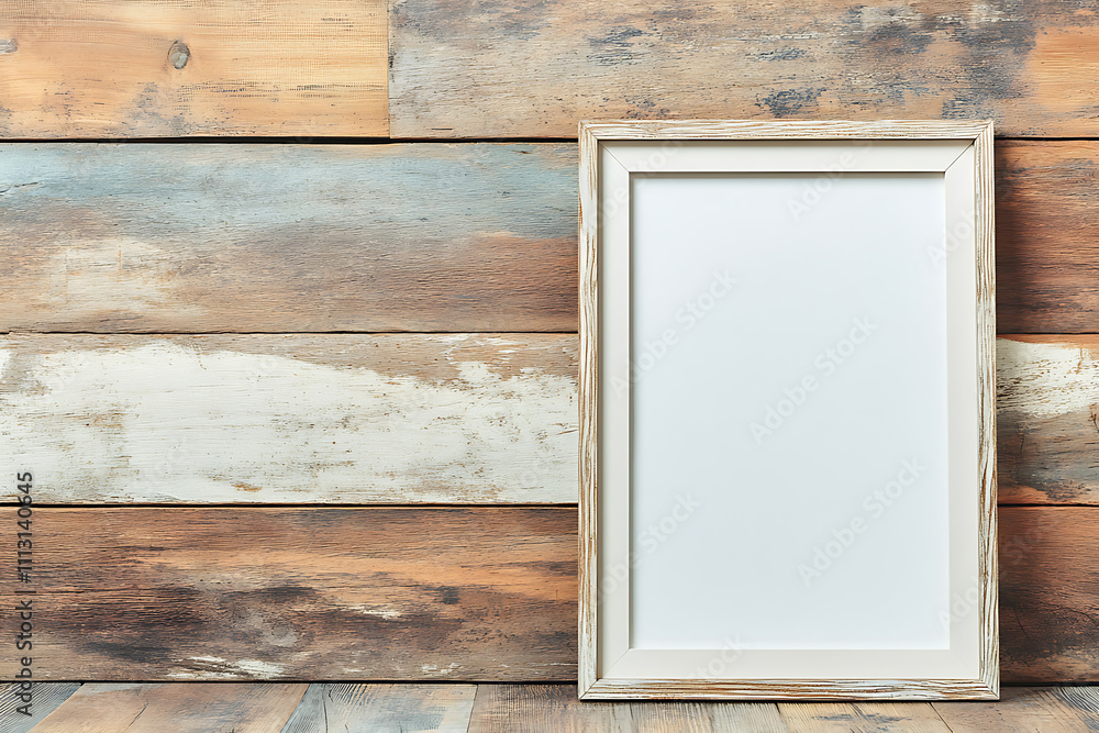 Blank Wooden Frame Against Rustic Wall Blank Wooden Frame Against Rustic Wall