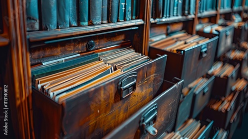 Wallpaper Mural Antique Wooden Card Catalog Cabinet Overflowing with Aged Documents and Books Torontodigital.ca