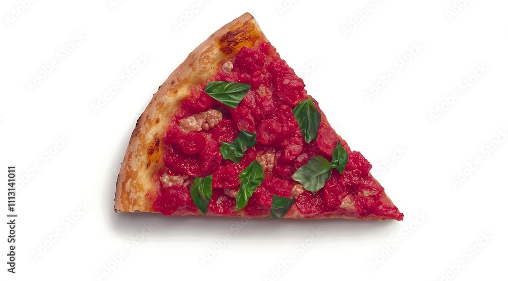 A single slice of Margherita pizza with basil, showcasing its simple yet delicious toppings. A single slice of Margherita pizza with basil, showcasing its simple yet delicious toppings.