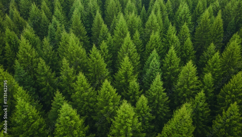 Aerial view of lush green coniferous forest. Aerial view of lush green coniferous forest.