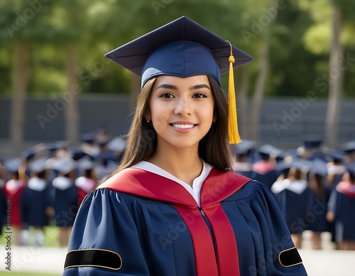 Beautiful hispanic female graduate at graduation. education concept photo