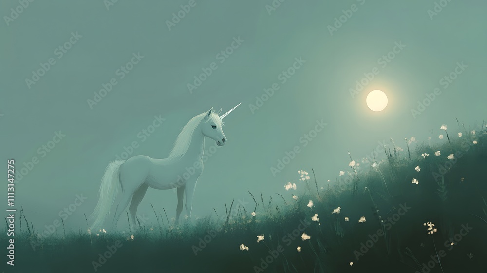 A clean view of a unicorn standing delicately in a calm meadow, its horn faintly glowing under the soft sky. A clean view of a unicorn standing delicately in a calm meadow, its horn faintly glowing under the soft sky.
