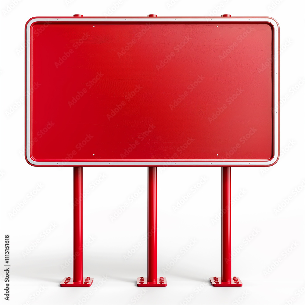 Fototapeta premium Empty red sign board on metal poles isolated on white background.