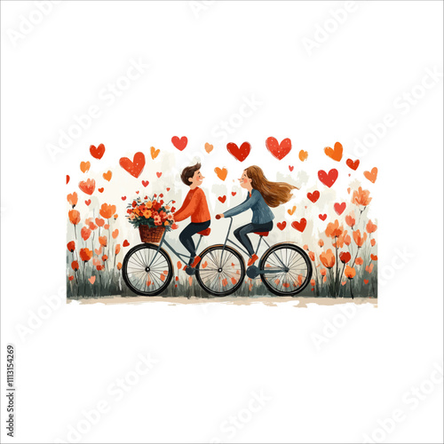 A cartoon couple riding Bike vector.  A cartoon couple riding Bike vector and love.