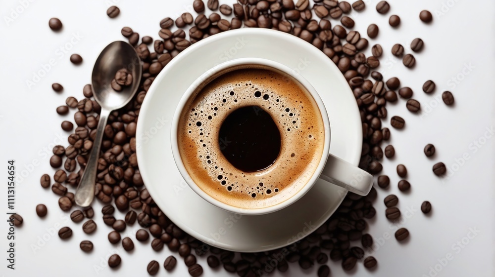 coffee cup on a white background, coffee cup/mug with hot black coffee, top view coffee cup on a white background, coffee cup/mug with hot black coffee, top view