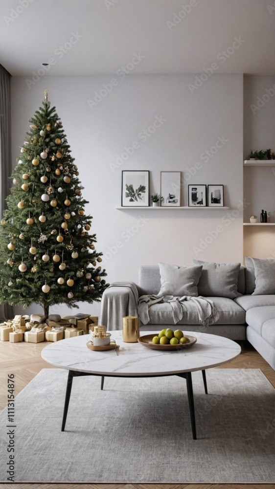 New Year's atmosphere in the house in minimalist style New Year's atmosphere in the house in minimalist style