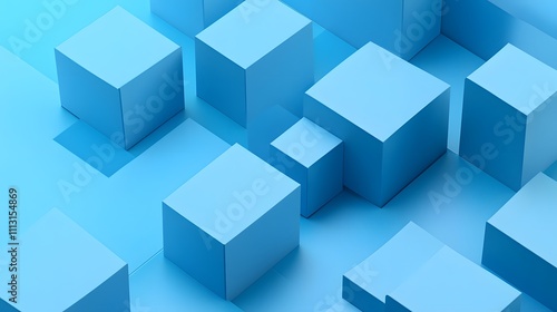 Abstract Blue Cubes Geometric Shapes Design