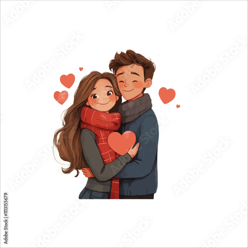 Vector drawing of a couple in love holding hands and hug. A couple in love holding hands and hug.