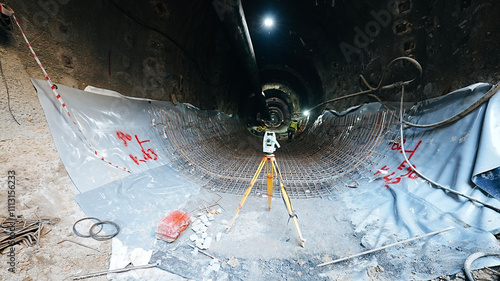 map measuring device in subway tunnel construction photo