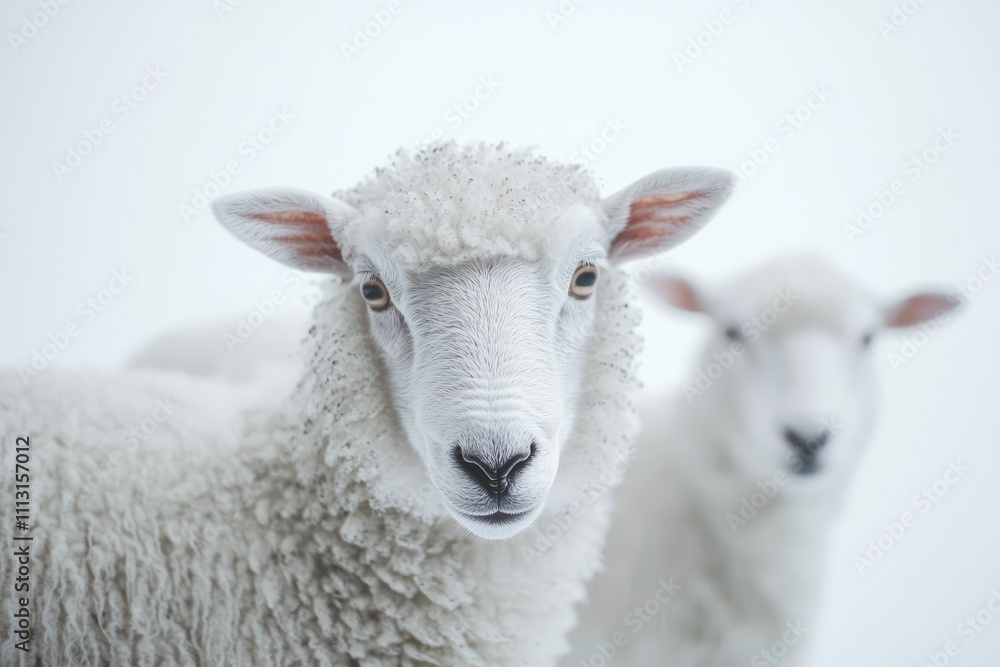 Close-up shot of sheep in a studio setting against a white background, perfect for a copy space image. Close-up shot of sheep in a studio setting against a white background, perfect for a copy space image.