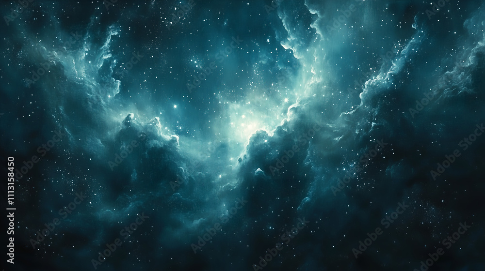 Fototapeta premium tarry sky, night sky, twinkling stars, dark background, glowing stars, glowing white dots, starlight, blue glow, stars in the dark sky, night sky with shining lights, glow