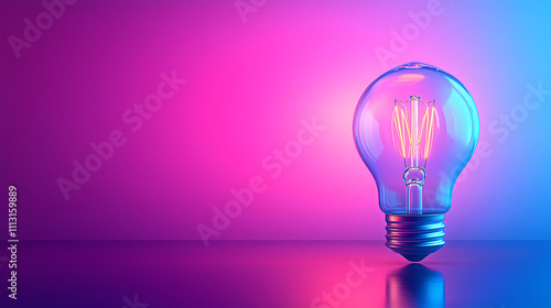  glowing light bulb on a gradient background. A minimal concept of an idea, innovation, and inspiration in business or education, with copy space.