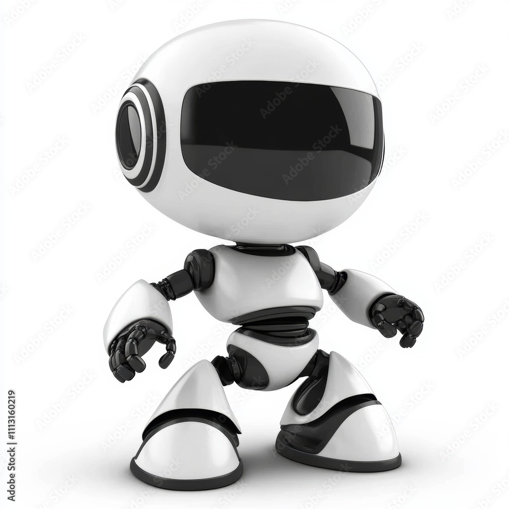 A stylized white robot character with a sleek design and futuristic features. A stylized white robot character with a sleek design and futuristic features.